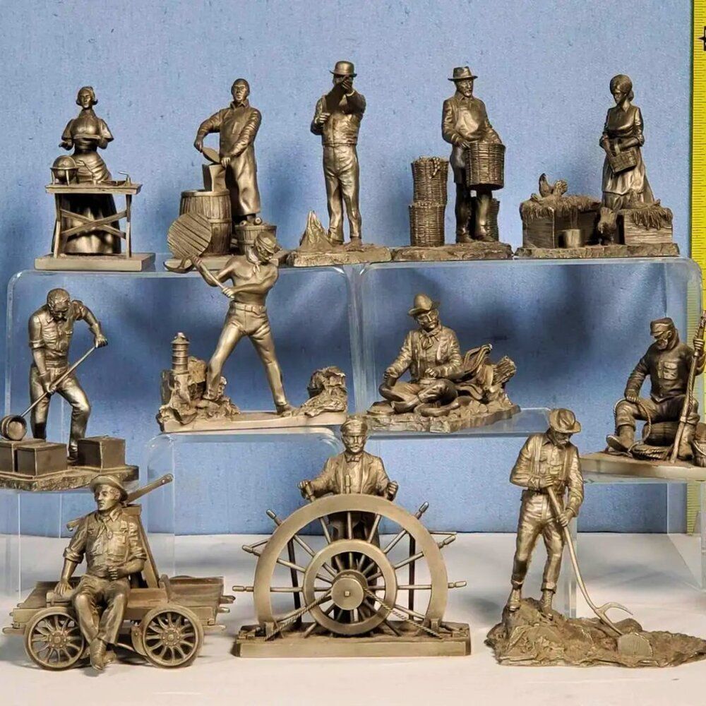 Vintage Americana: 12 Ron Hinote 1977/1978 Franklin Mint Fine Pewter Figurines